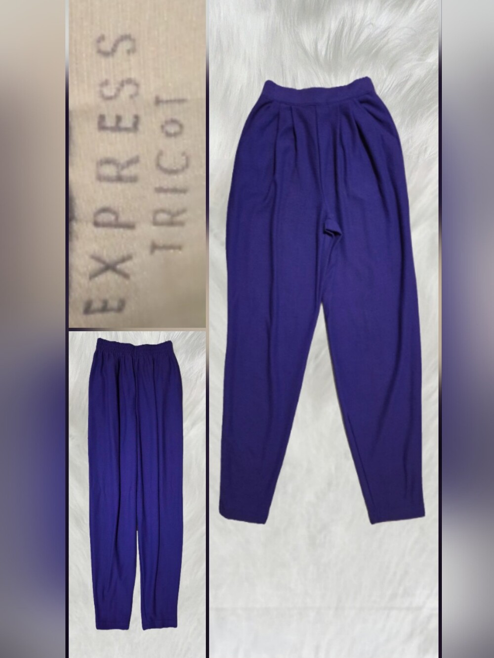 Vintage Express Tricot Cinched Tailored Pleated High-Waist Tapered Leg Pants